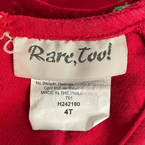 Rare Too Girls Red Corduroy Holiday Jumper Polkadots Ruffle Bows Candy Canes 4T - Picture 9 of 11